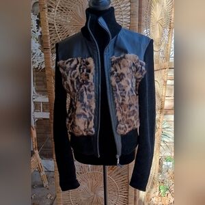 Vintage Victoria Harbour Leopard Print Rabbit Fur And Leather Jacket_Med